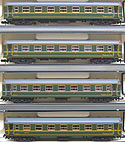 Spanish Series 5000 Passenger Car Old Green - 4 Cars Set - Kato 107-1202